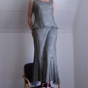 Sexy mermaid y2k Spencer Alexis silvery net tank top skirt 2 piece set